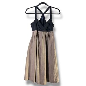 Gap Womens Sz 0 Fit & Flare Dress Silk Blend Colorblock Racerback Neutral Summer